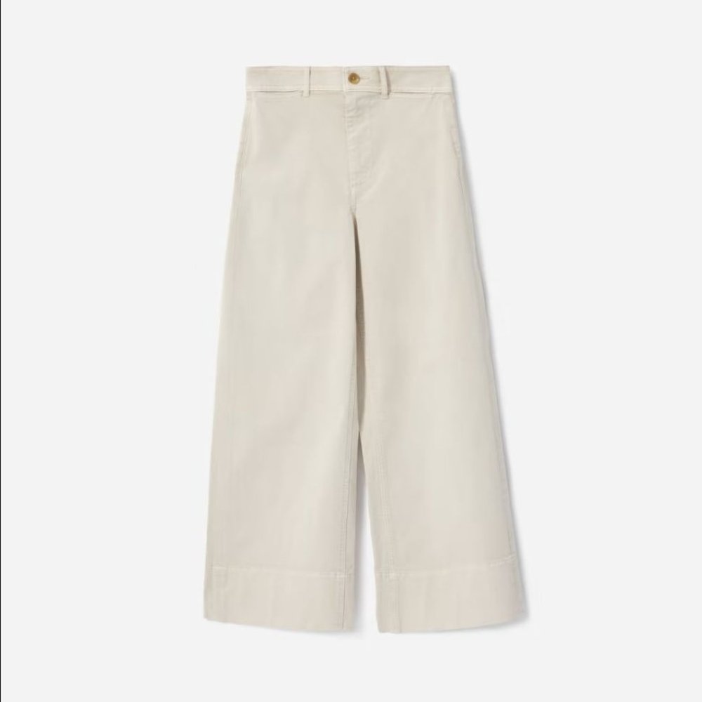 Everlane Sand Beige Stretchy High Rise Lightweight Wide Leg Crop Chino Pants 10